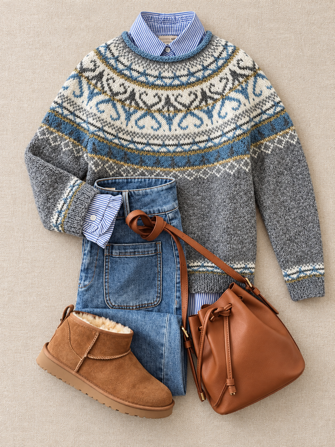 ELIZA & MAREN | NORDIC JACQUARD YOKE SWEATER FOR WOMEN