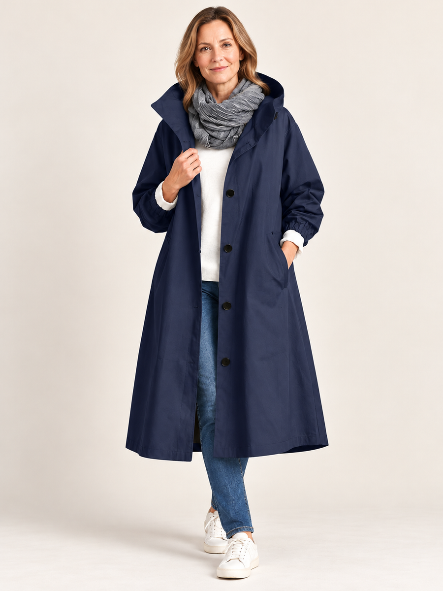 ELIZA & MAREN | LONG HOODED TRENCH COAT FOR WOMEN