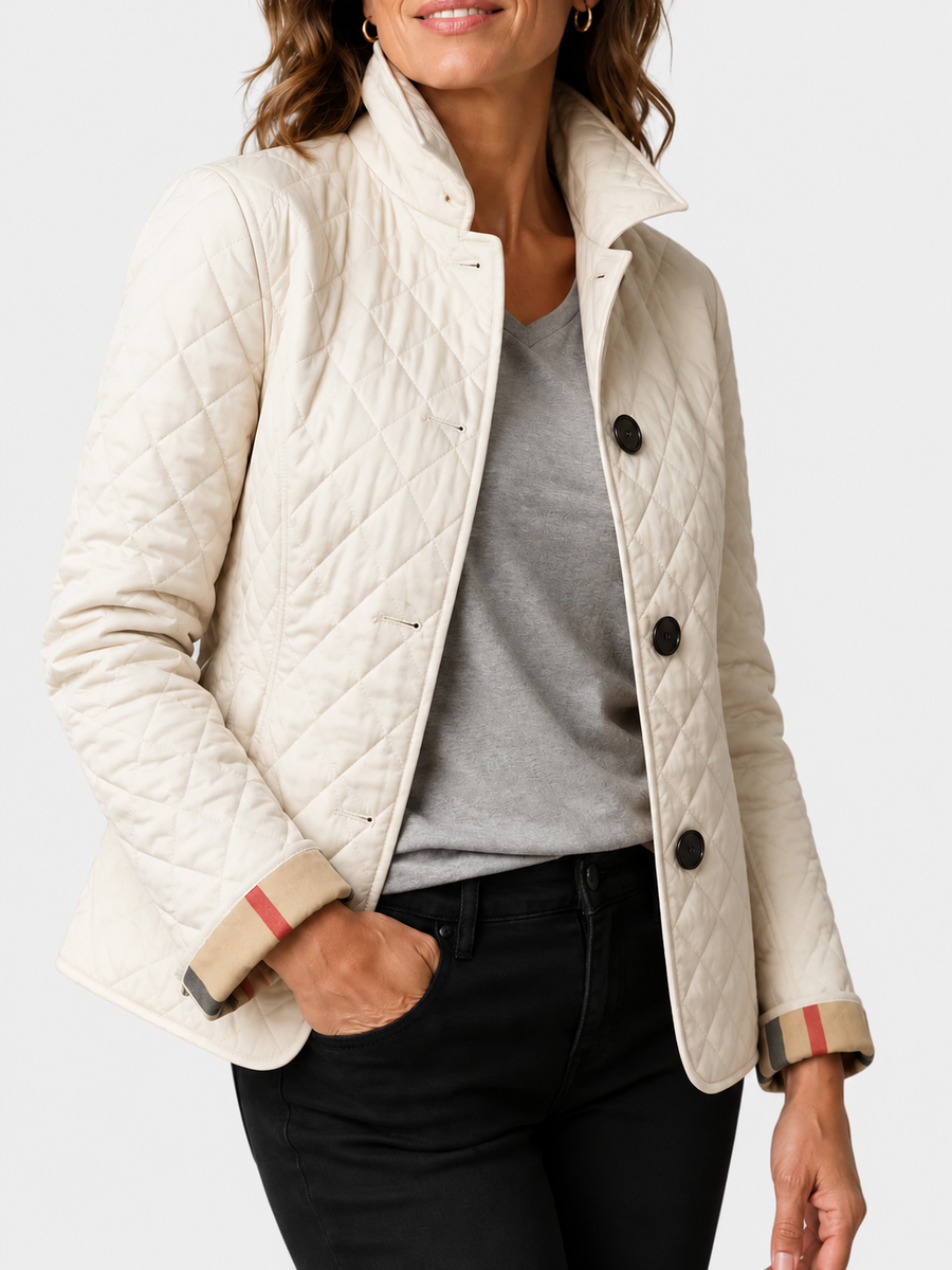 ELIZA & MAREN | BEIGE DIAMOND QUILTED JACKET FOR WOMEN