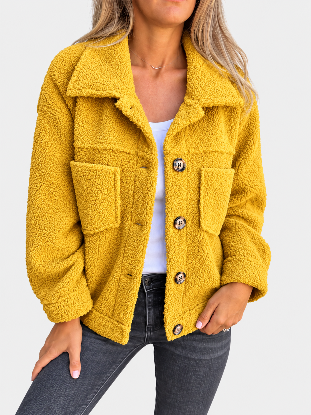 ELIZA & MAREN | YELLOW BOUCLE BUTTON JACKET FOR WOMEN