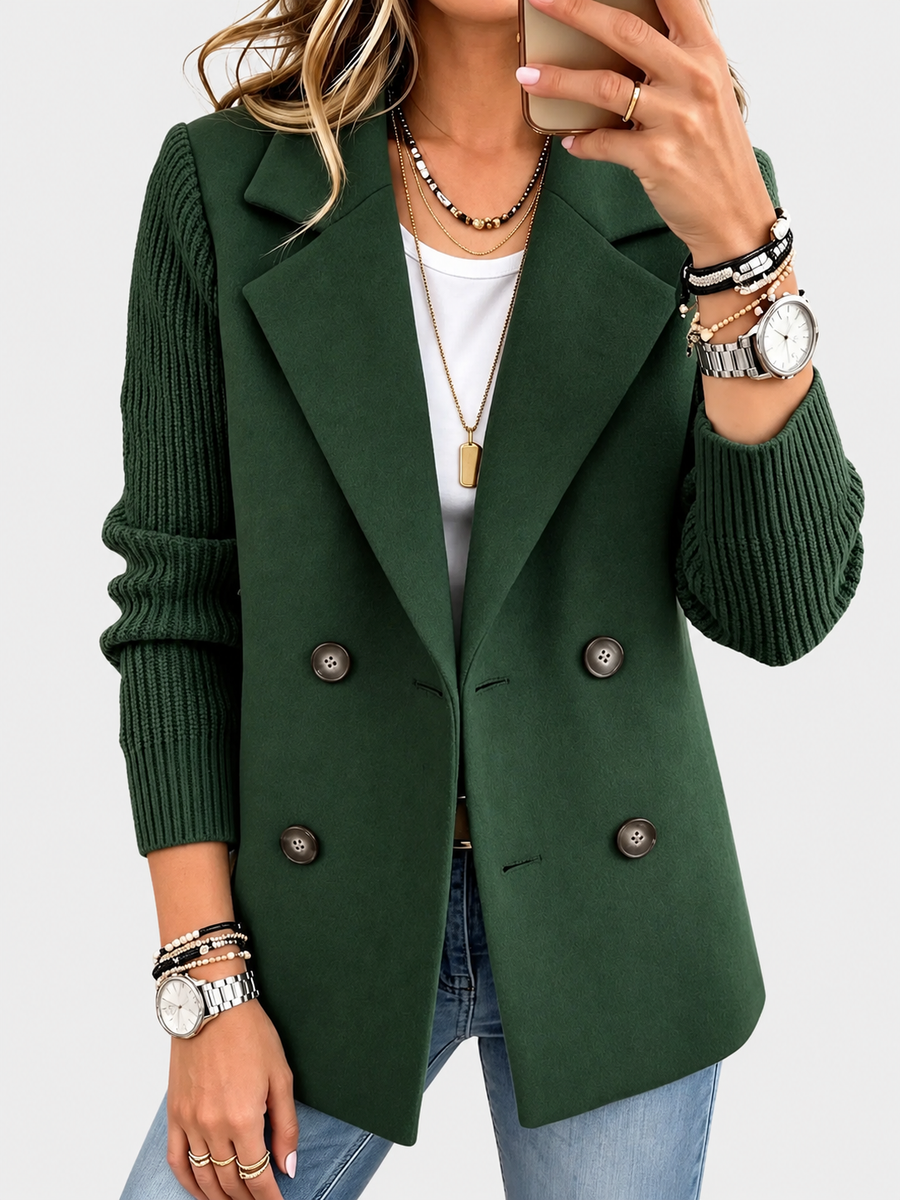 ELIZA & MAREN | GREEN RIBBED SLEEVE BLAZER FOR WOMEN