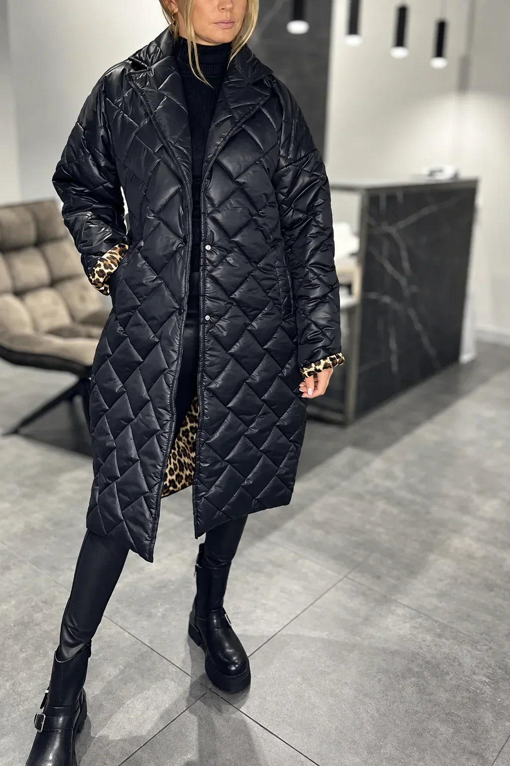 ELIZA & MAREN | LONG DIAMOND QUILTED COAT FOR WOMEN