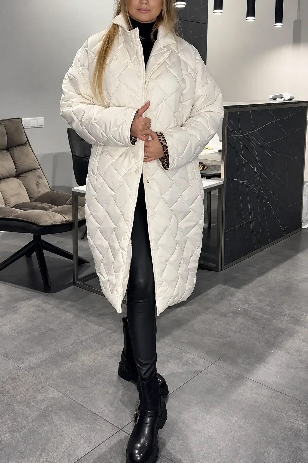 ELIZA & MAREN | LONG DIAMOND QUILTED COAT FOR WOMEN