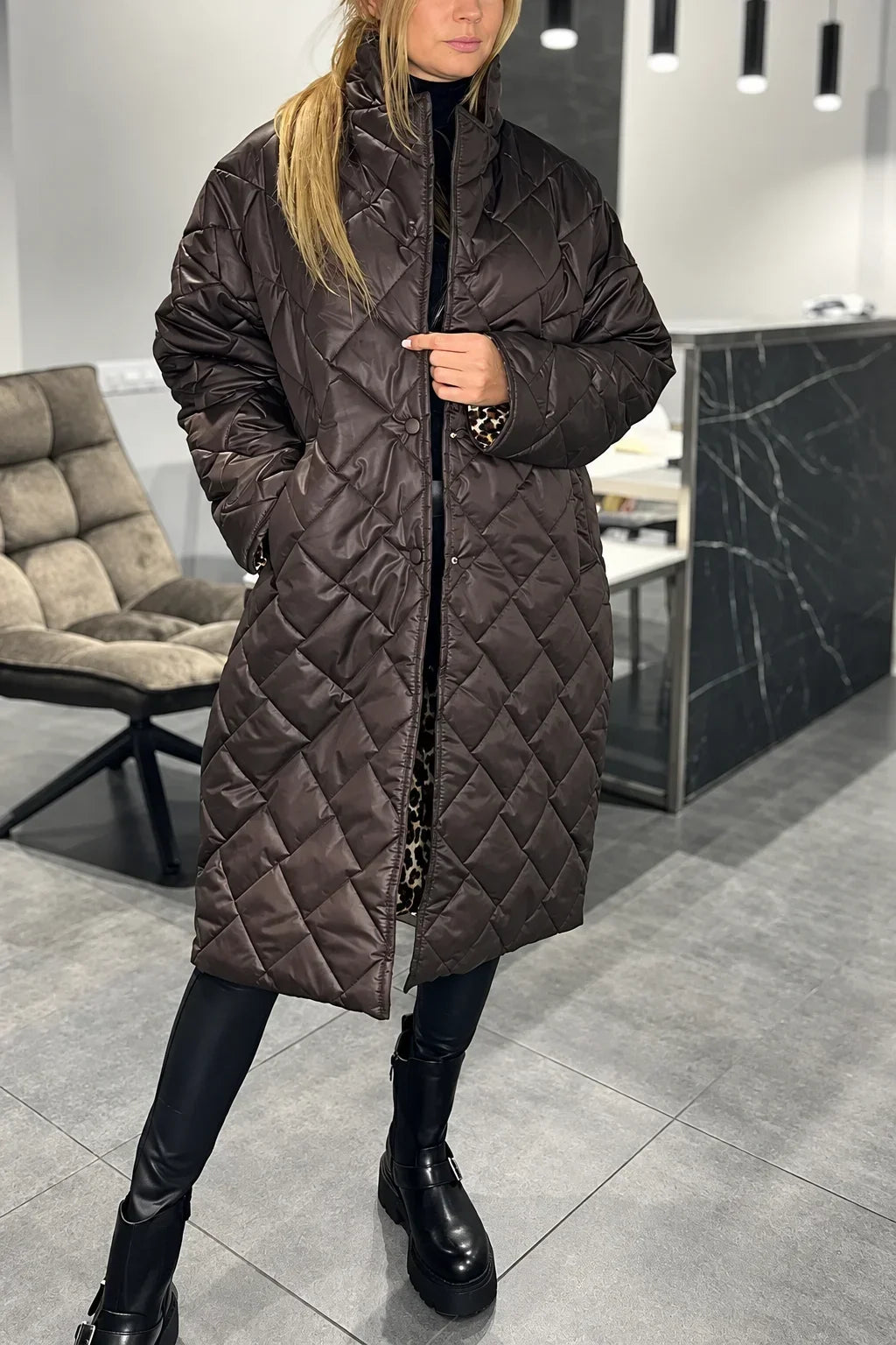 ELIZA & MAREN | LONG DIAMOND QUILTED COAT FOR WOMEN