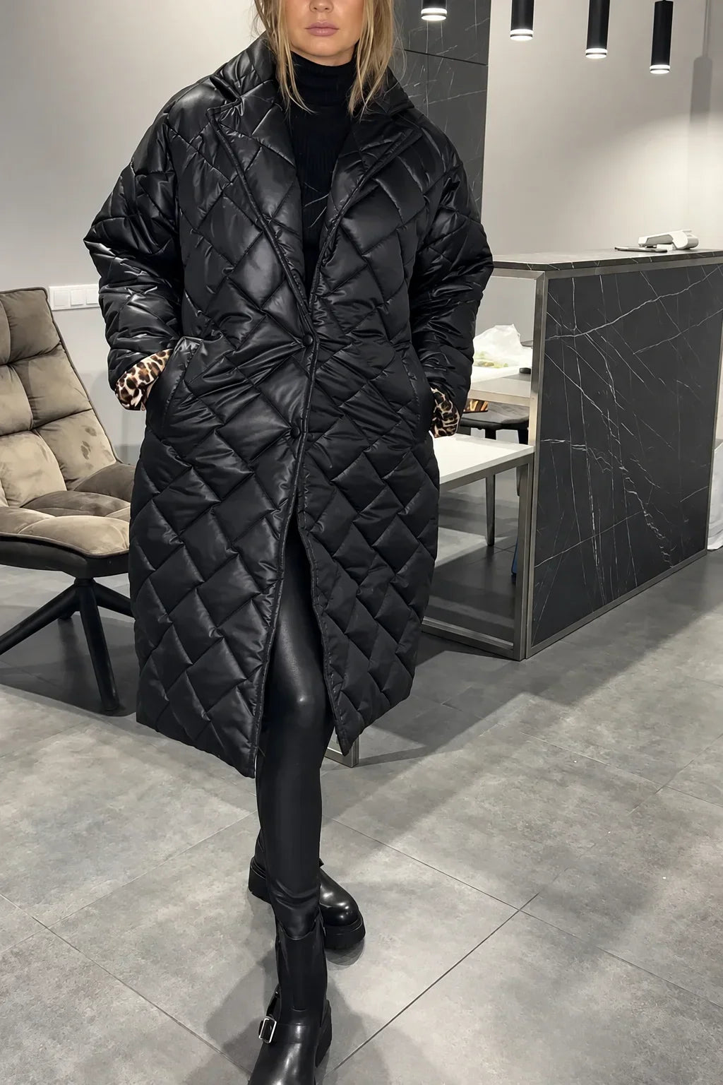 ELIZA & MAREN | LONG DIAMOND QUILTED COAT FOR WOMEN