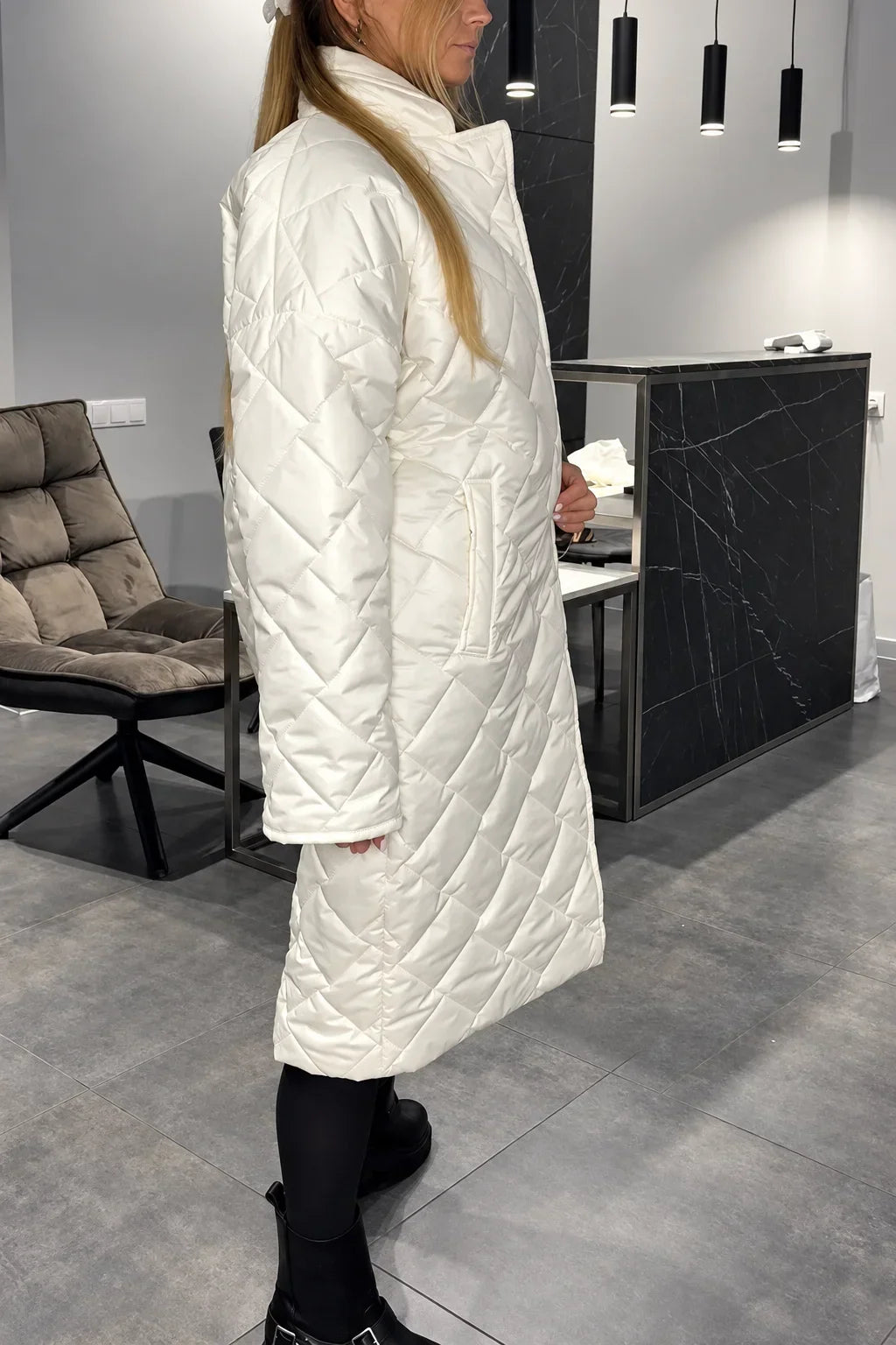 ELIZA & MAREN | LONG DIAMOND QUILTED COAT FOR WOMEN