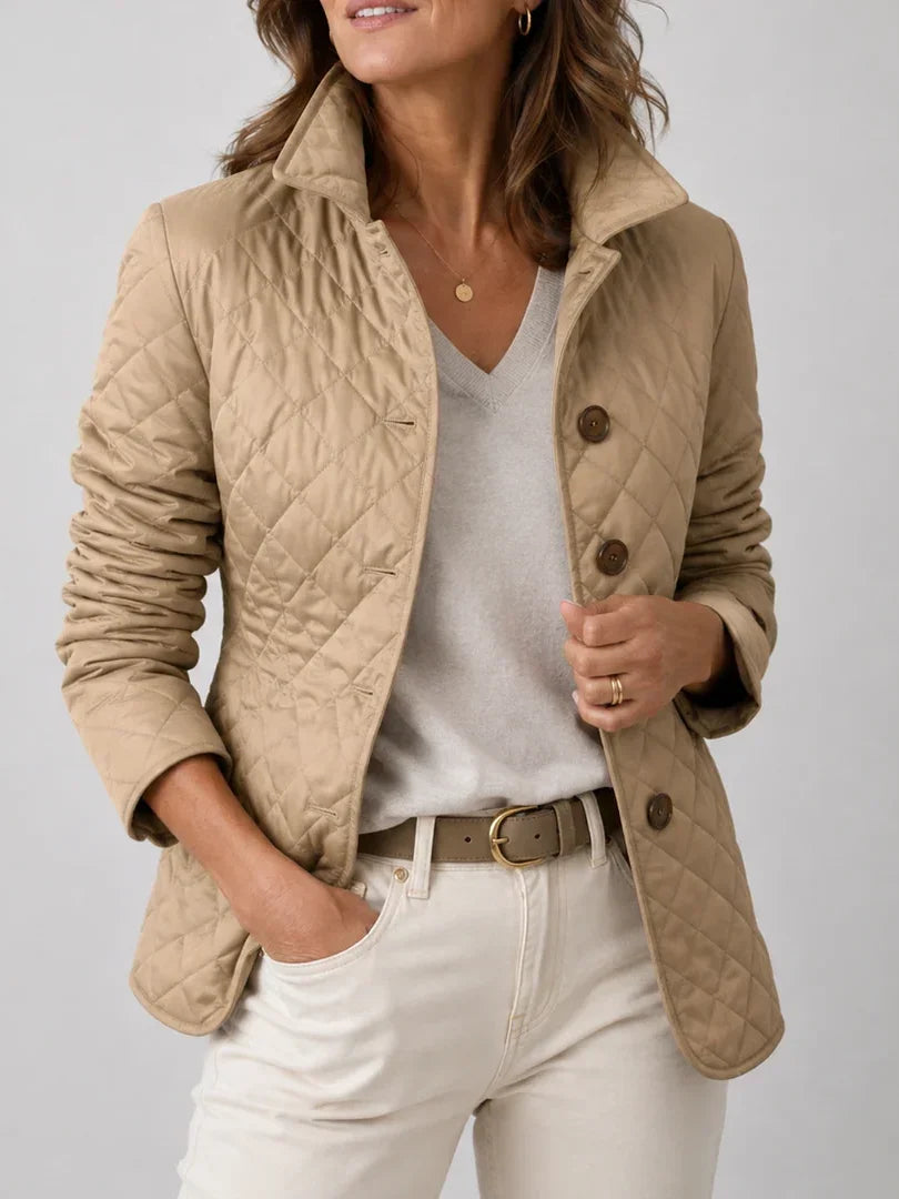 ELIZA & MAREN | KHAKI DIAMOND QUILTED JACKET FOR WOMEN
