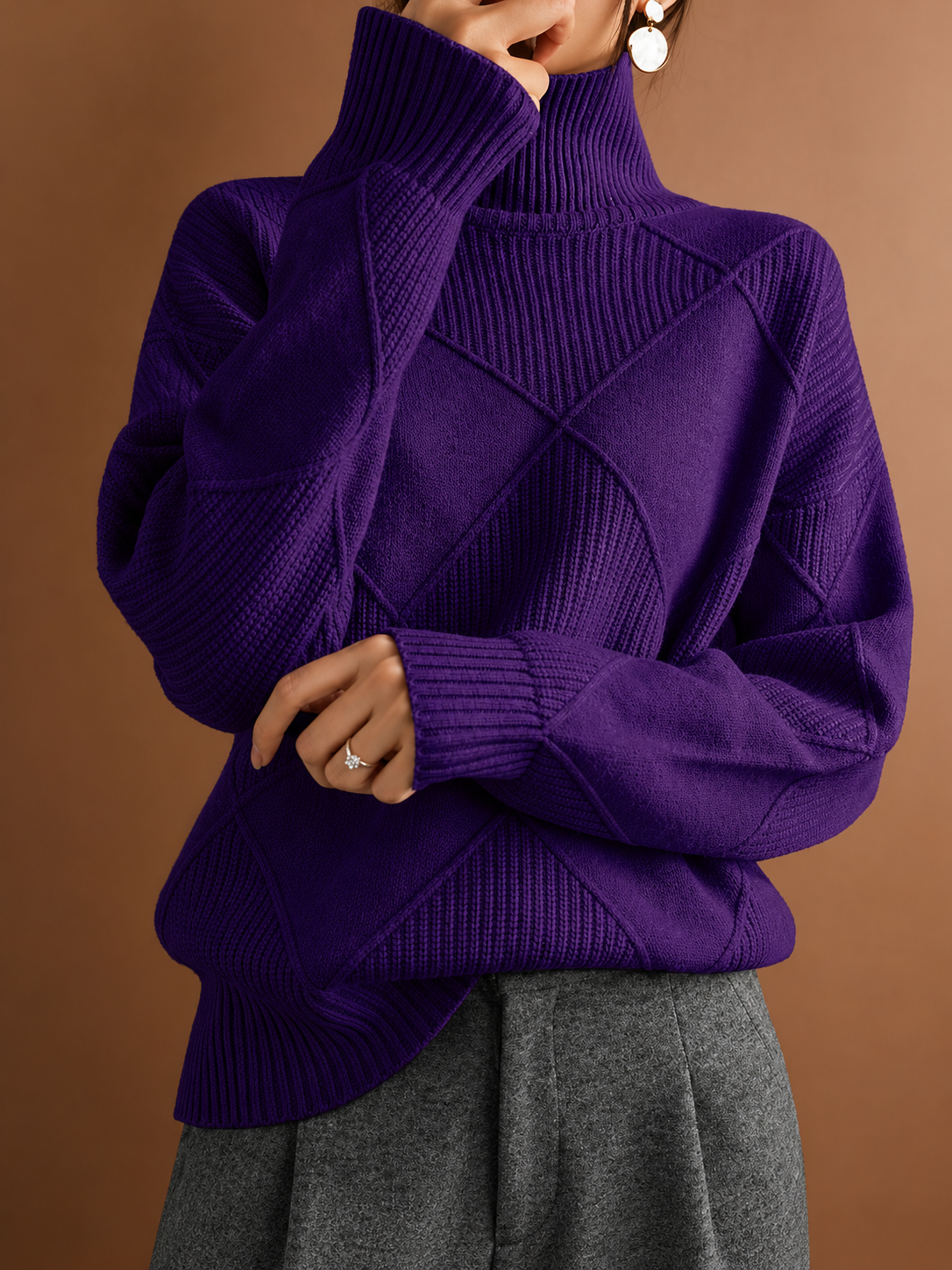 ELIZA & MAREN | TEXTURED TURTLENECK PULLOVER FOR WOMEN