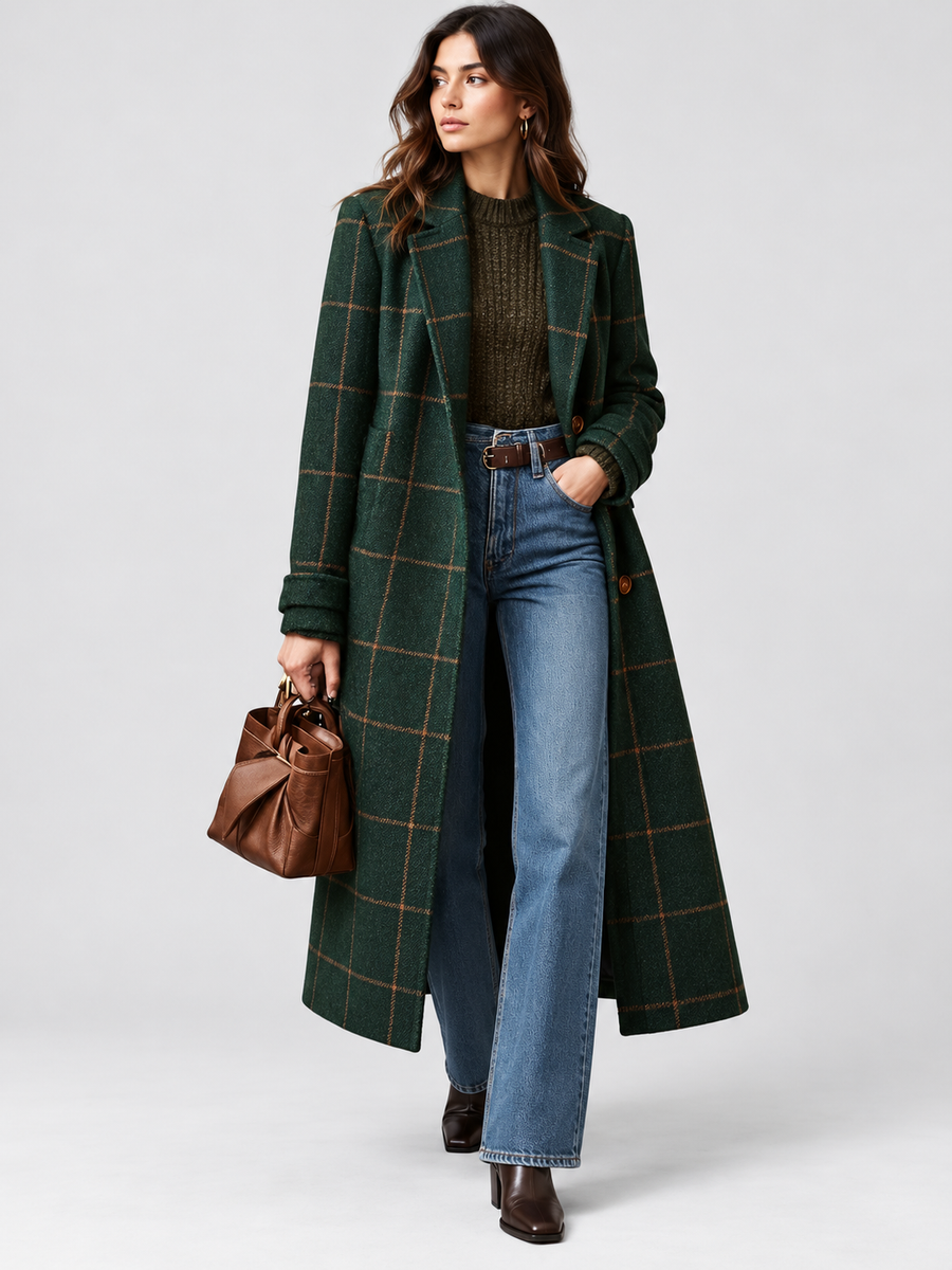 ELIZA & MAREN | TWO BUTTON CHECKED COAT FOR WOMEN