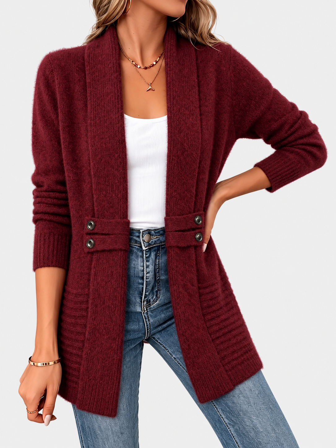 ELIZA & MAREN | BURGUNDY BELTED WAIST CARDIGAN FOR WOMEN