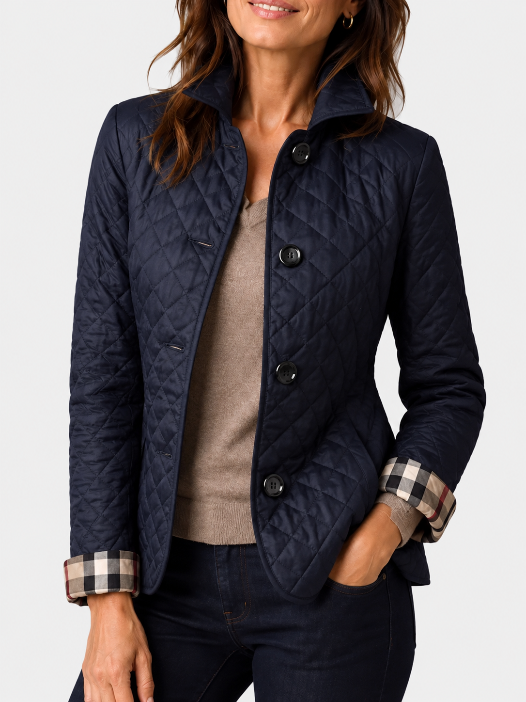 ELIZA & MAREN | NAVY DIAMOND QUILTED JACKET FOR WOMEN