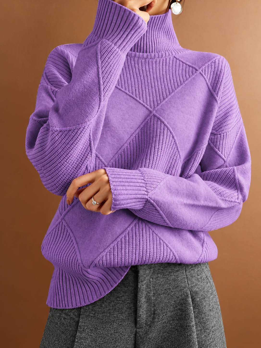 ELIZA & MAREN | TEXTURED TURTLENECK PULLOVER FOR WOMEN