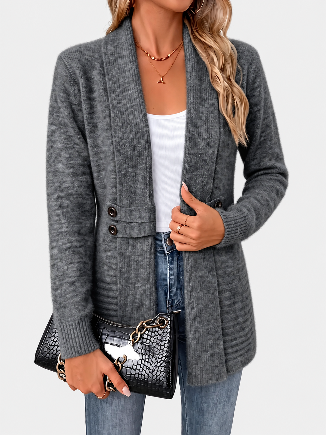 ELIZA & MAREN | CHARCOAL BELTED WAIST CARDIGAN FOR WOMEN