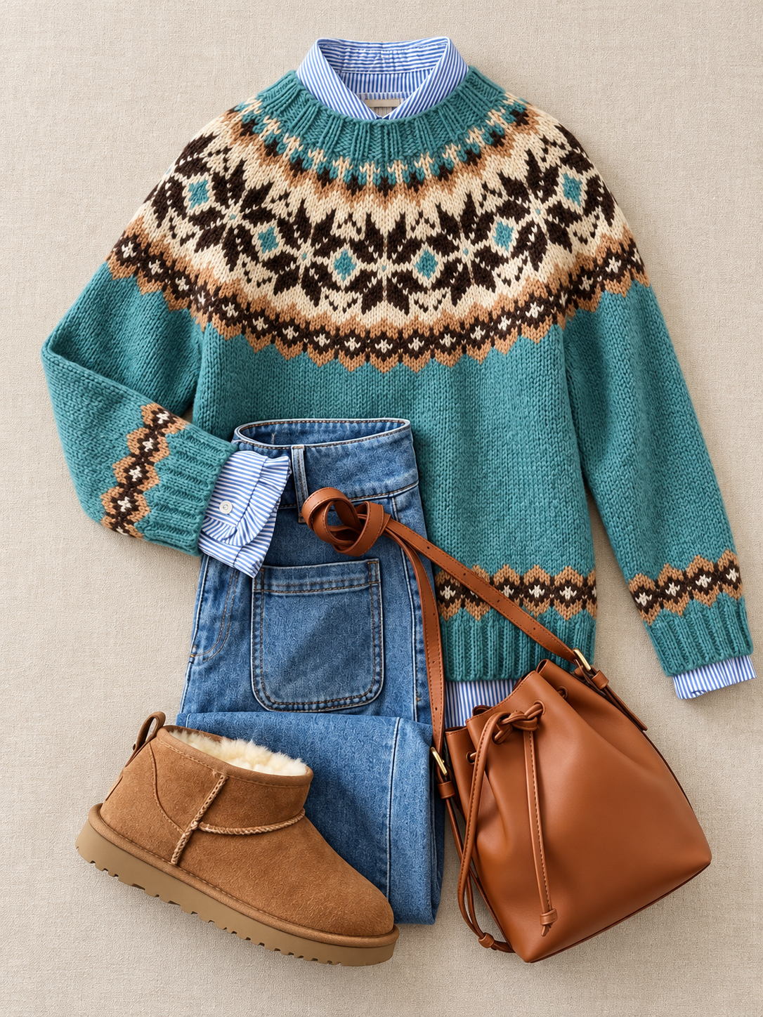 ELIZA & MAREN | NORDIC JACQUARD YOKE SWEATER FOR WOMEN