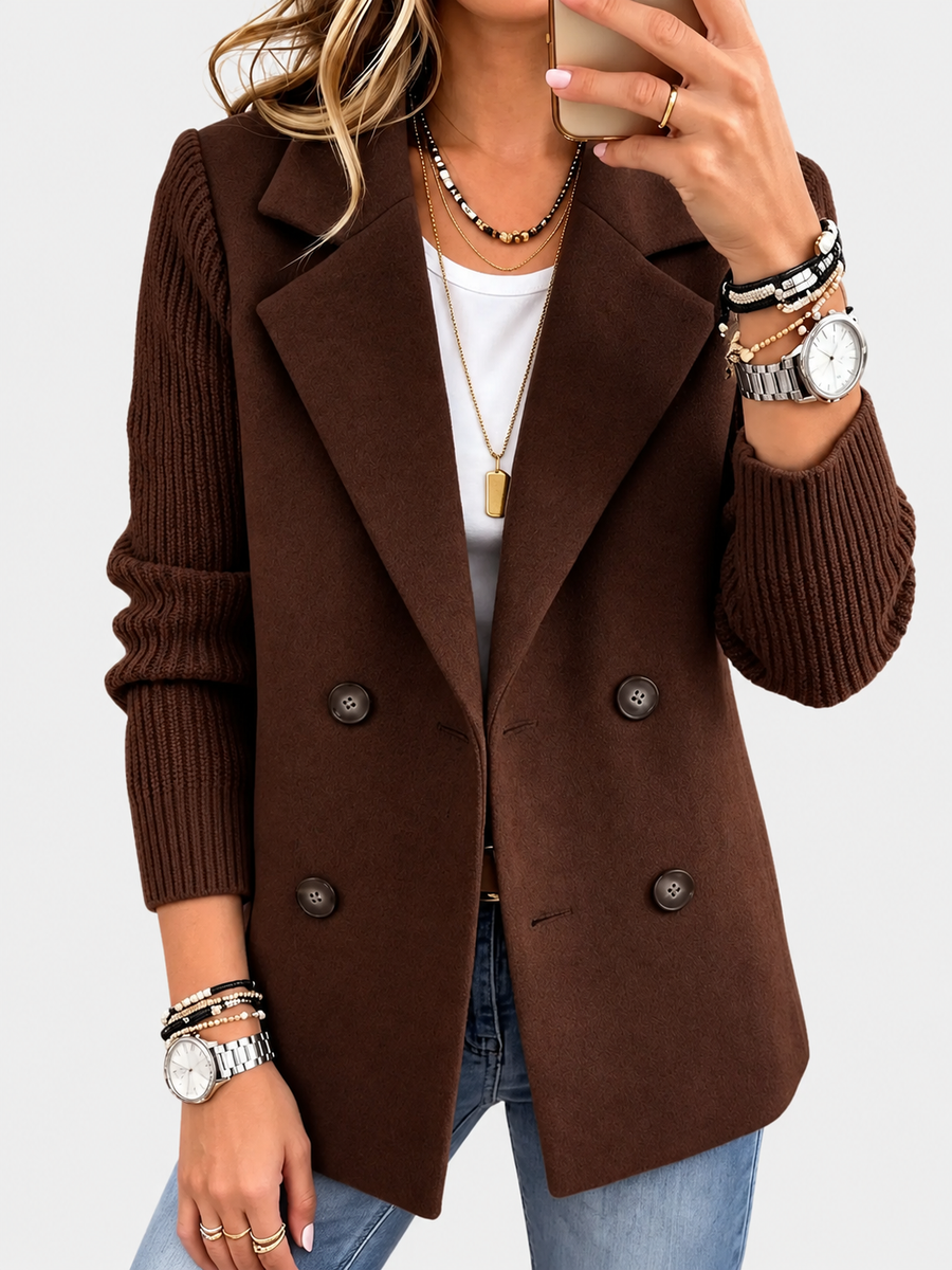 ELIZA & MAREN | BROWN RIBBED SLEEVE BLAZER FOR WOMEN