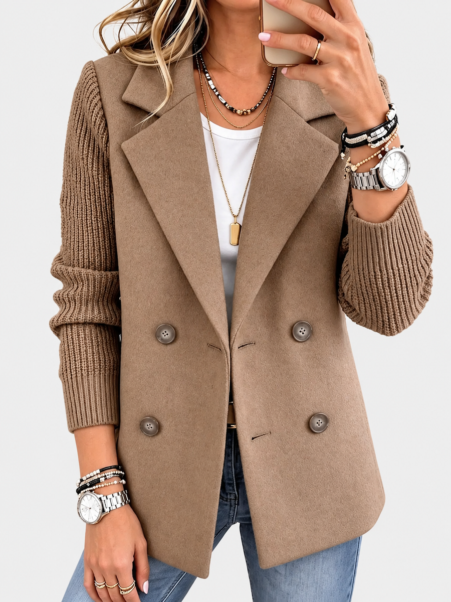 ELIZA & MAREN | KHAKI RIBBED SLEEVE BLAZER FOR WOMEN