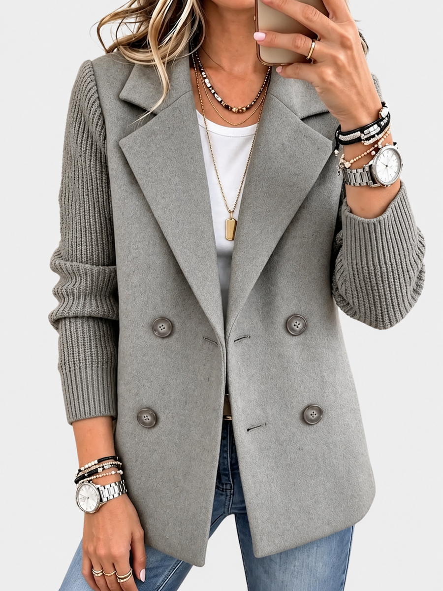 ELIZA & MAREN | GRAY RIBBED SLEEVE BLAZER FOR WOMEN