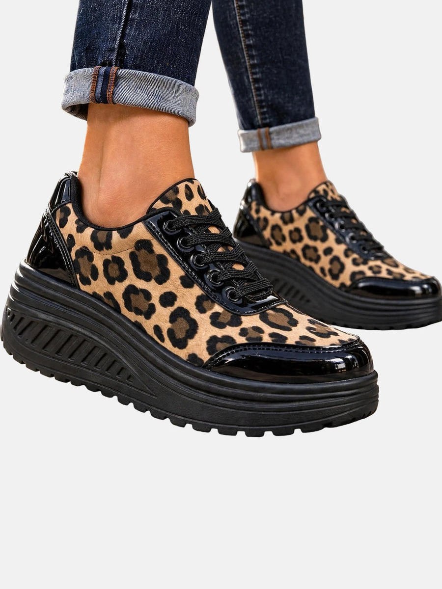 ELIZA & MAREN | LEOPARD WEDGE SNEAKERS FOR WOMEN