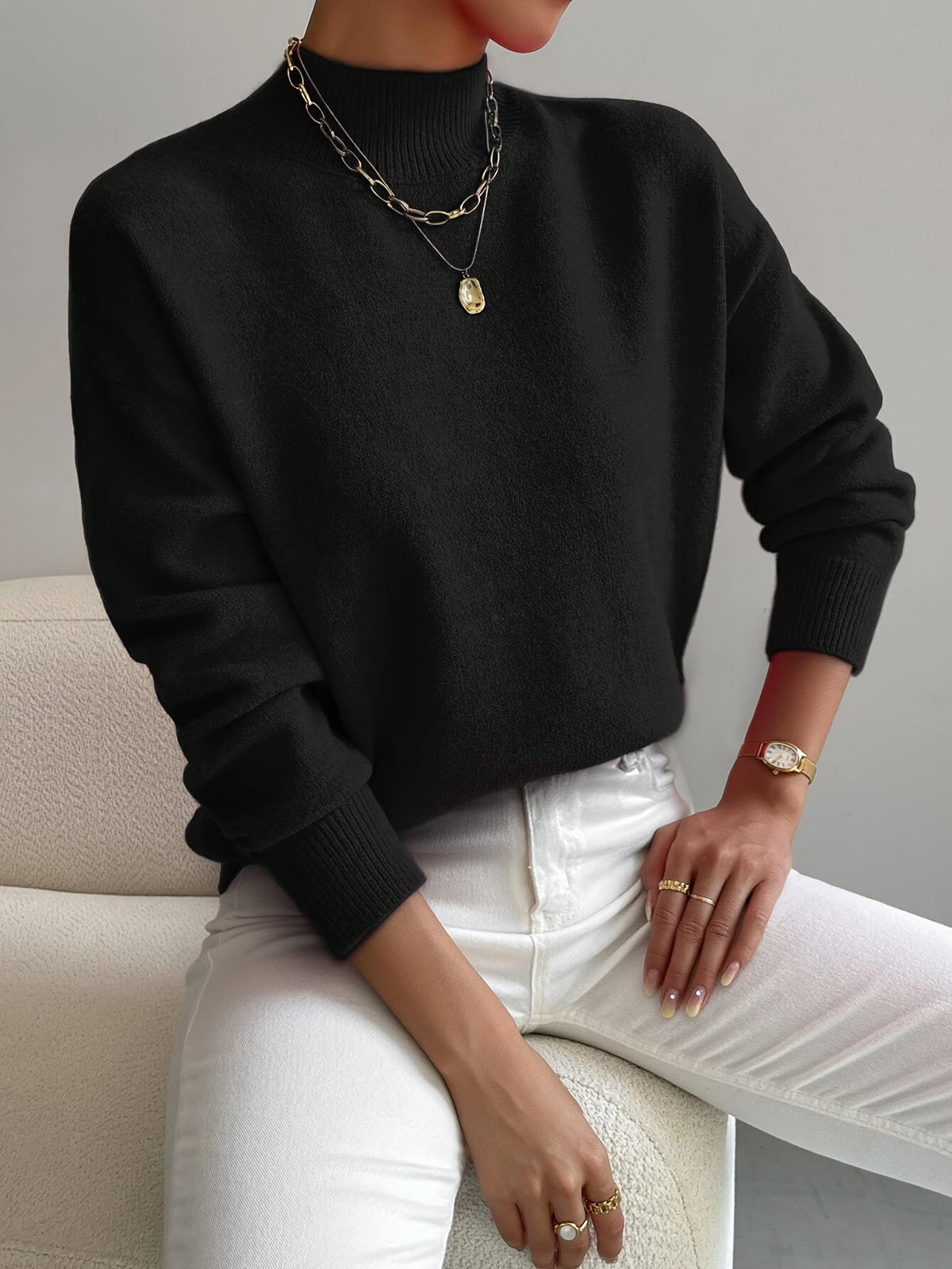 ELIZA & MAREN | BRUSHED MOCK NECK SWEATER FOR WOMEN