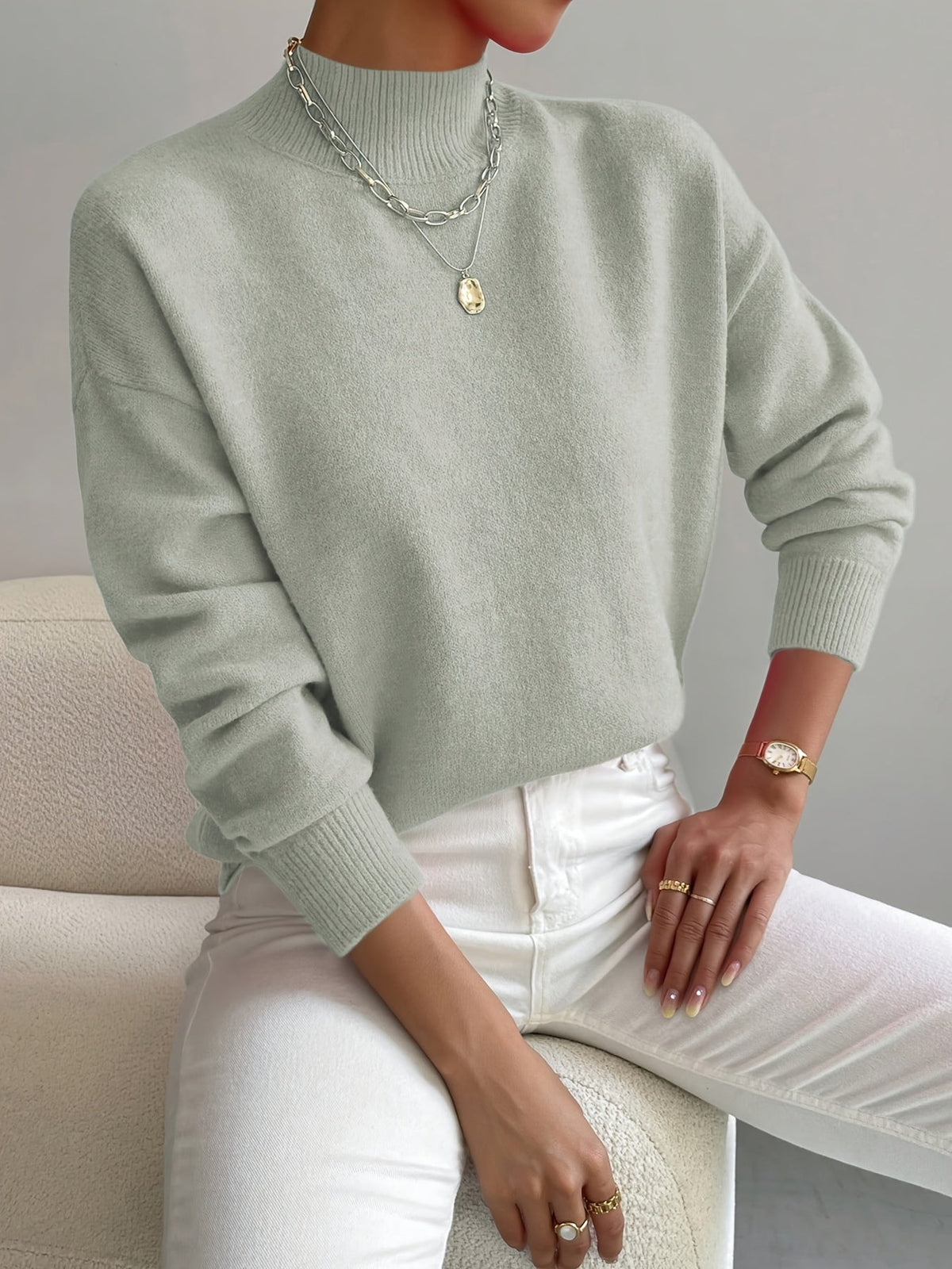 ELIZA & MAREN | BRUSHED MOCK NECK SWEATER FOR WOMEN