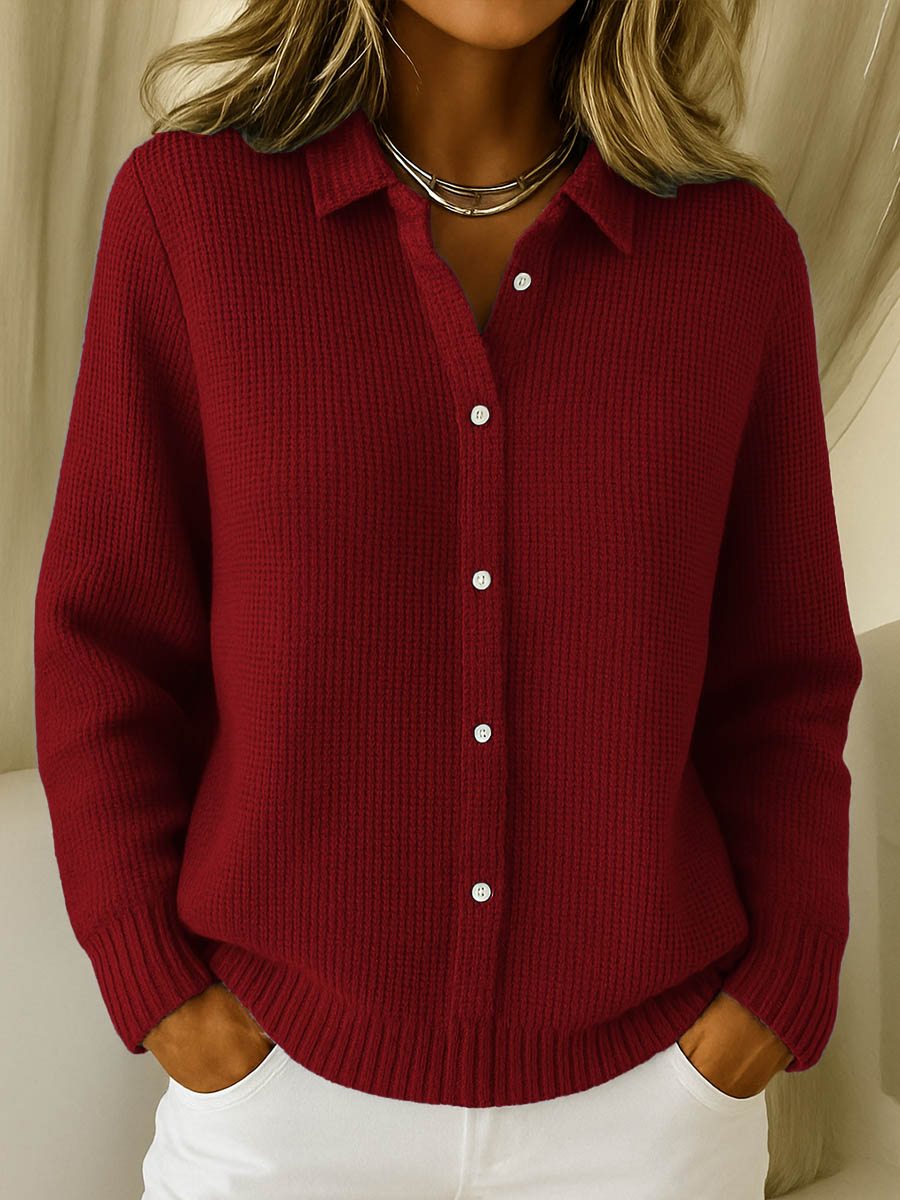 ELIZA & MAREN | COLLARED BUTTON KNIT CARDIGAN FOR WOMEN