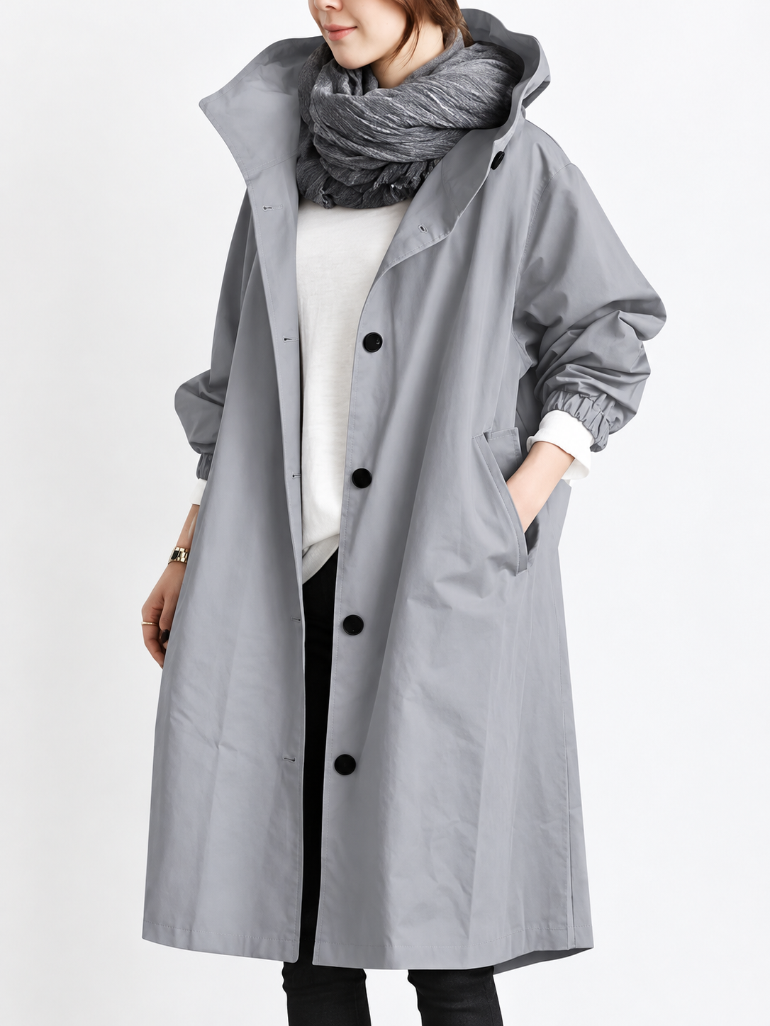 ELIZA & MAREN | LONG HOODED TRENCH COAT FOR WOMEN