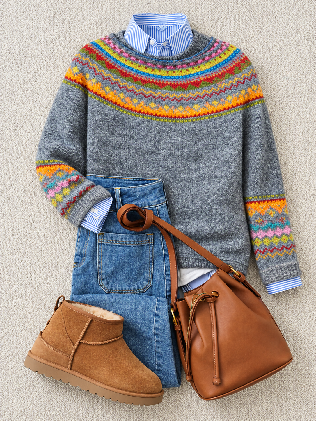 ELIZA & MAREN | NORDIC JACQUARD YOKE SWEATER FOR WOMEN