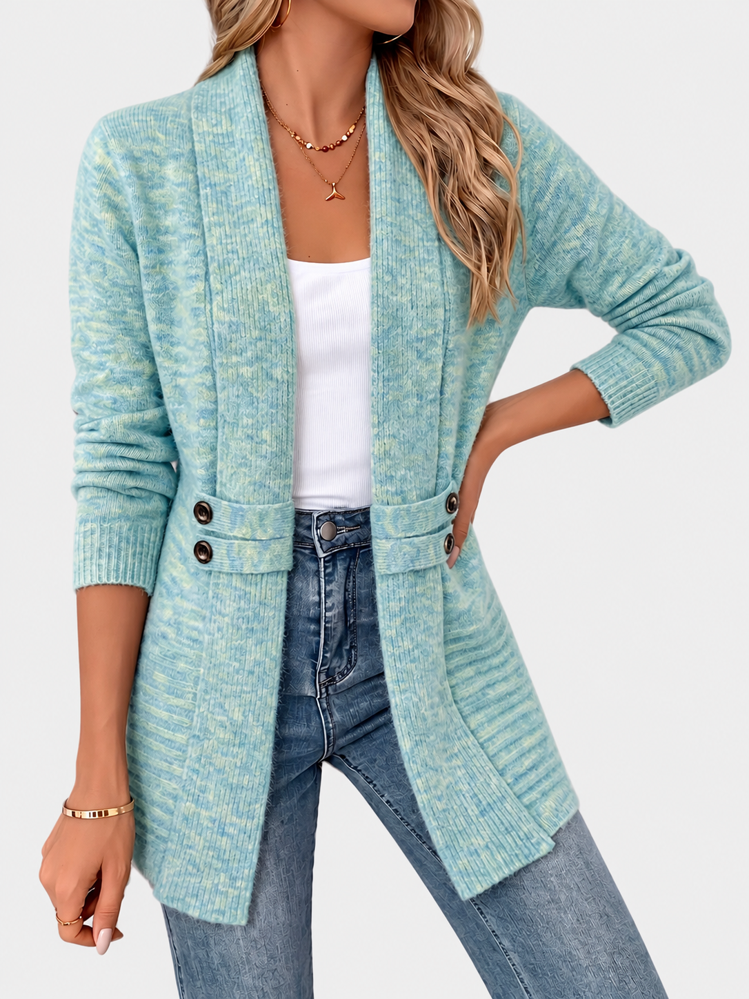 ELIZA & MAREN | LIGHT BLUE WAIST CARDIGAN FOR WOMEN