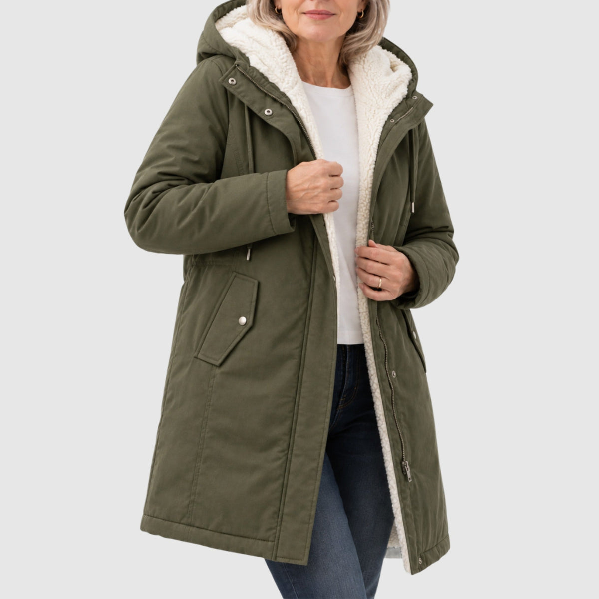 ELIZA & MAREN | FLAP POCKET HOODED COAT FOR WOMEN