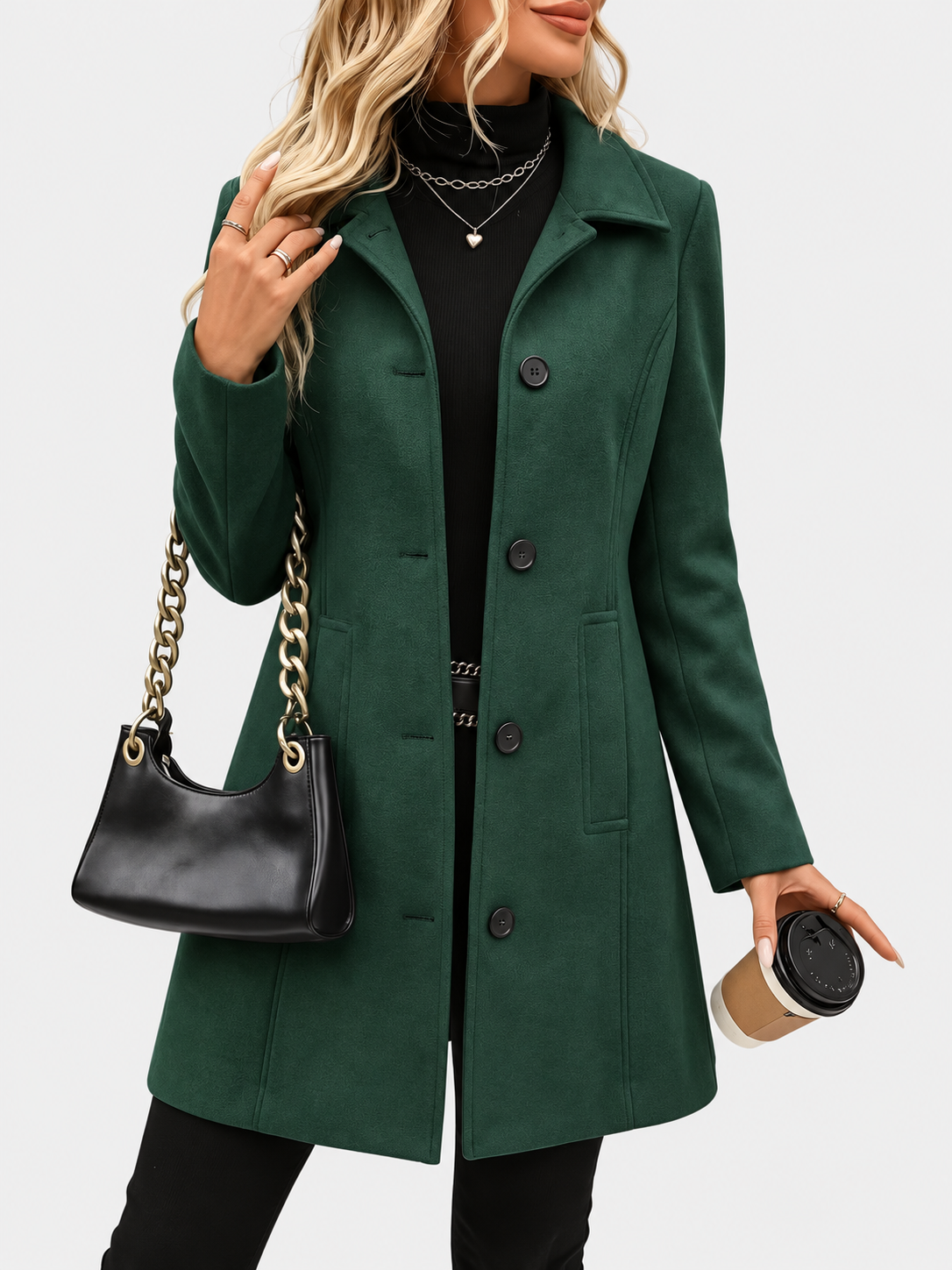 ELIZA & MAREN | STAND COLLAR BUTTON COAT FOR WOMEN