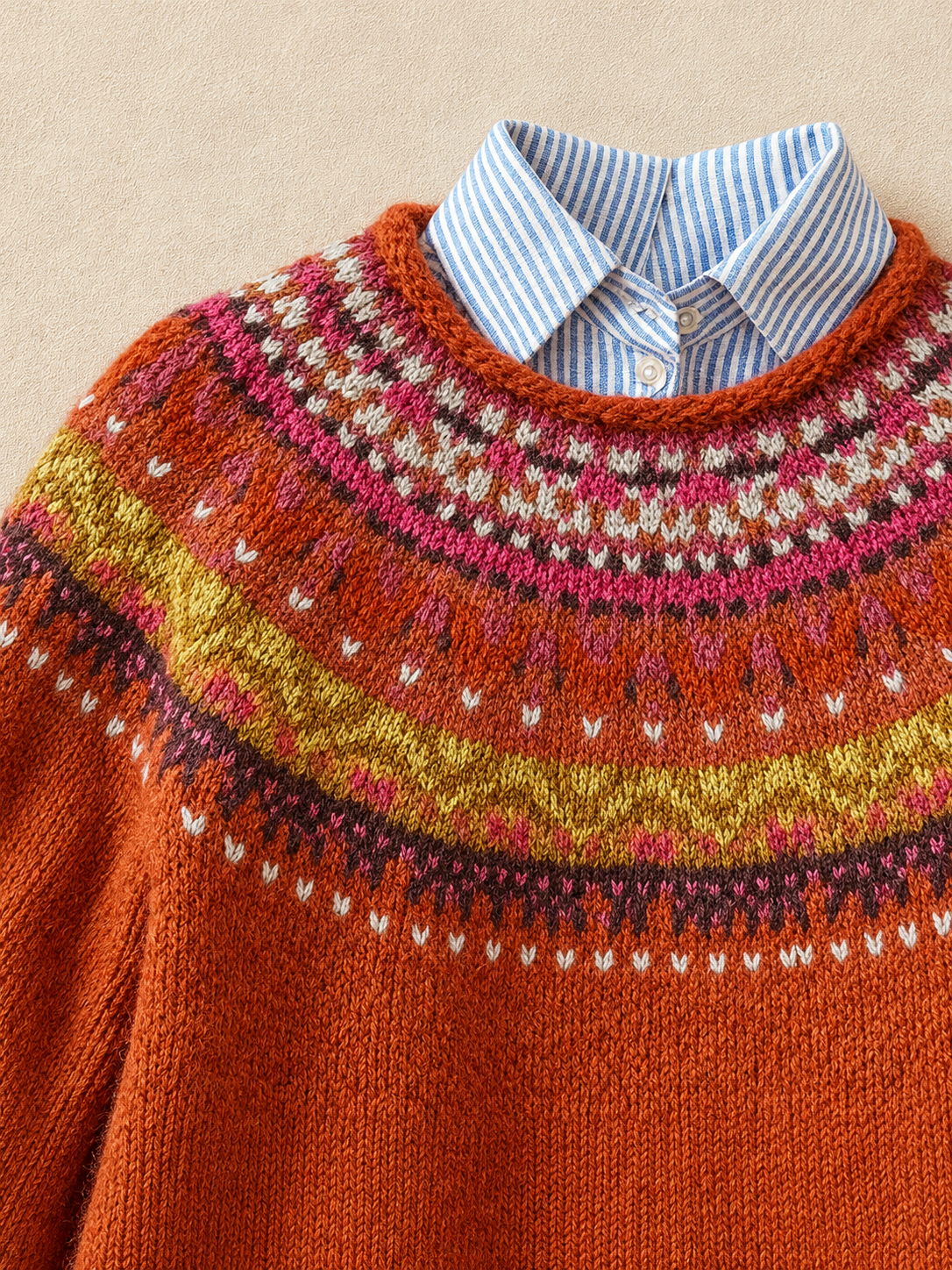 ELIZA & MAREN | NORDIC JACQUARD YOKE SWEATER FOR WOMEN