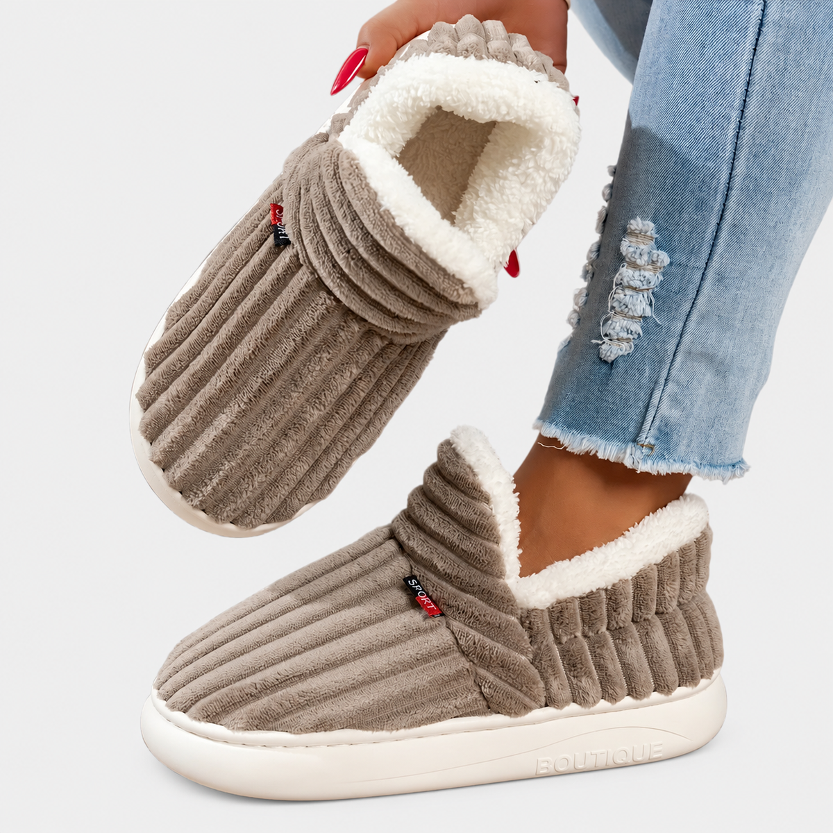 ELIZA & MAREN | STRIPED PLUSH HOUSE SLIPPERS FOR WOMEN