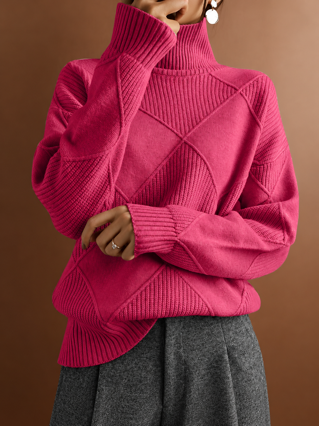 ELIZA & MAREN | TEXTURED TURTLENECK PULLOVER FOR WOMEN