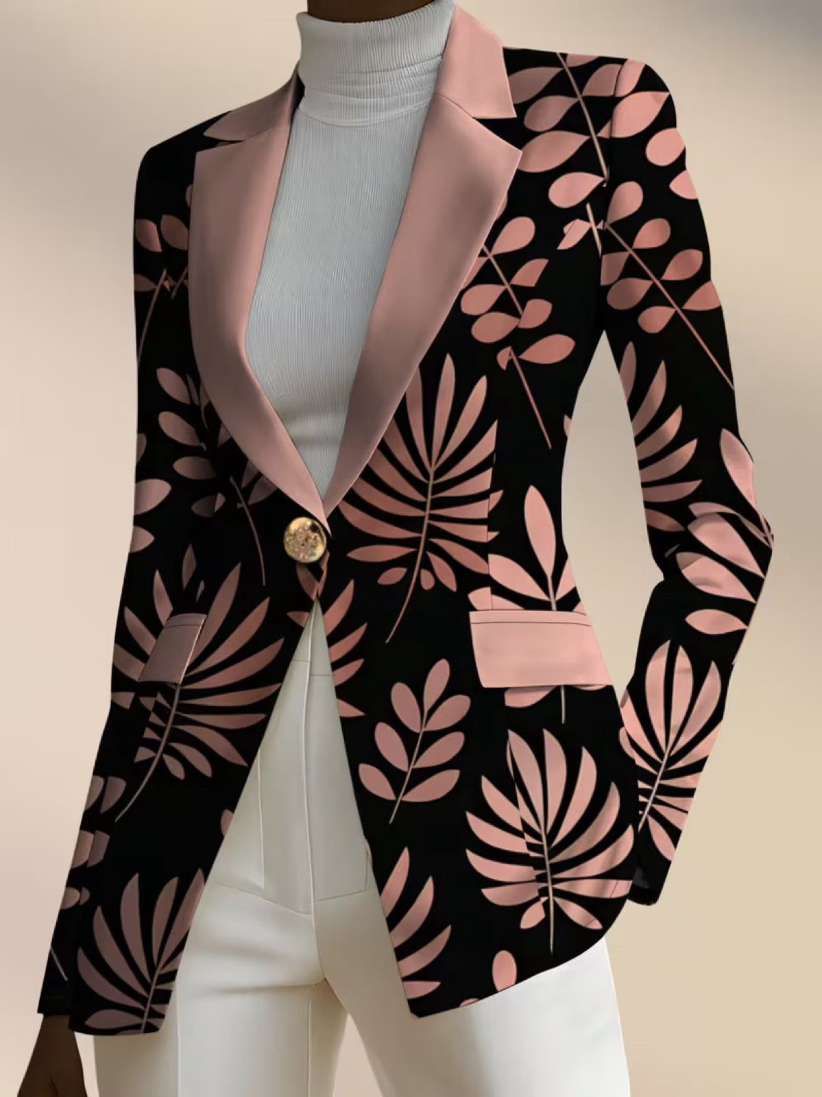 ELIZA & MAREN | PINK BOTANICAL LEAF BLAZER FOR WOMEN