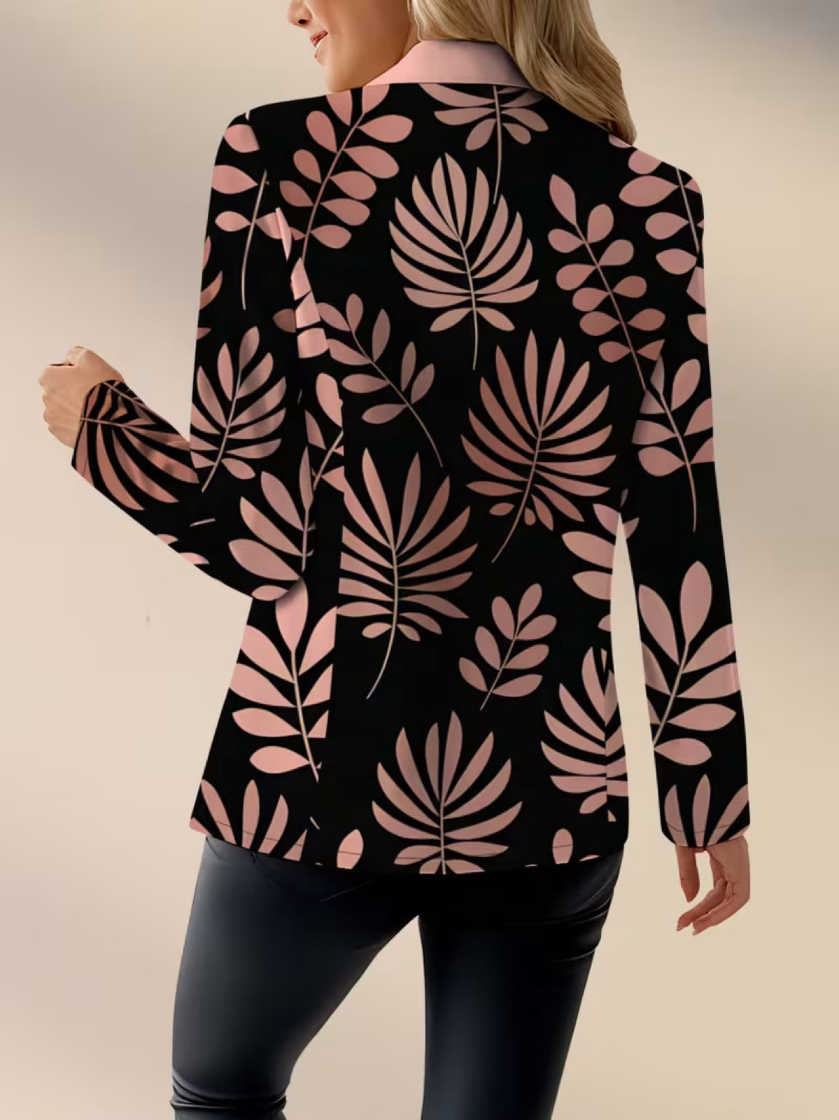 ELIZA & MAREN | PINK BOTANICAL LEAF BLAZER FOR WOMEN