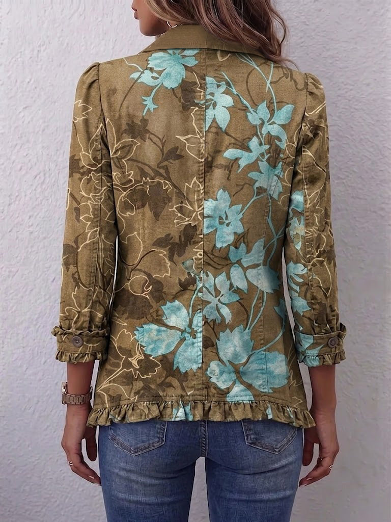ELIZA & MAREN | DISTRESSED FLORAL RUFFLE JACKET FOR WOMEN