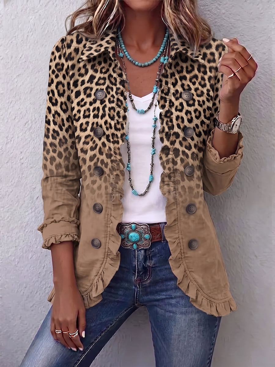 ELIZA & MAREN | TAN LEOPARD RUFFLE JACKET FOR WOMEN