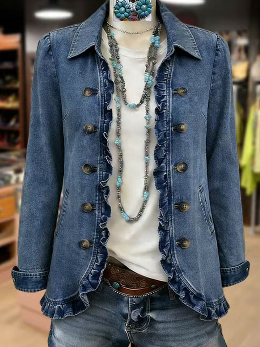 ELIZA & MAREN | BUTTON FRONT RUFFLE JACKET FOR WOMEN