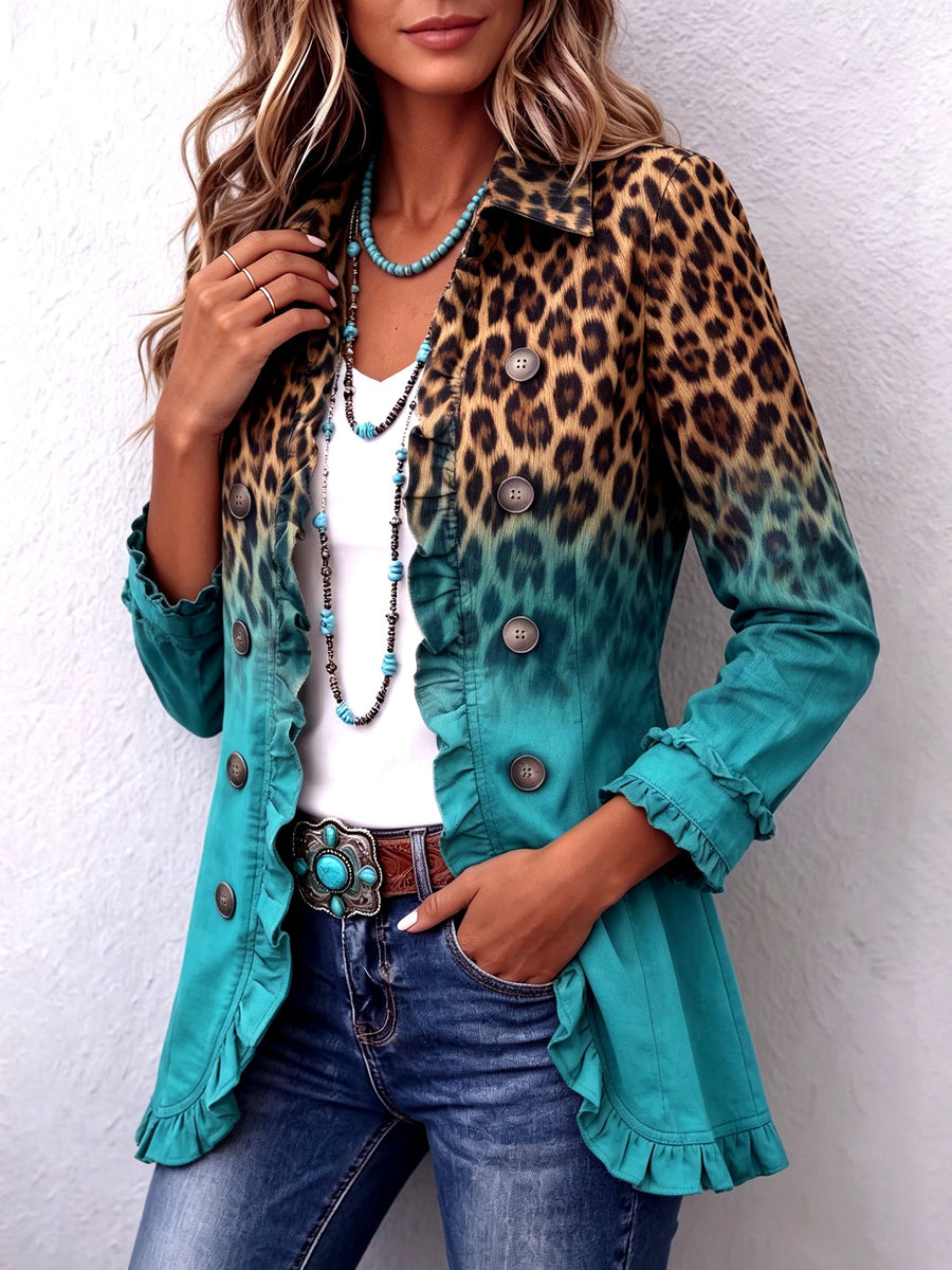 ELIZA & MAREN | LEOPARD OMBRE RUFFLE JACKET FOR WOMEN