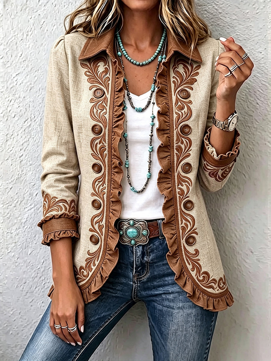 ELIZA & MAREN | FLORAL PLACKET OPEN JACKET FOR WOMEN