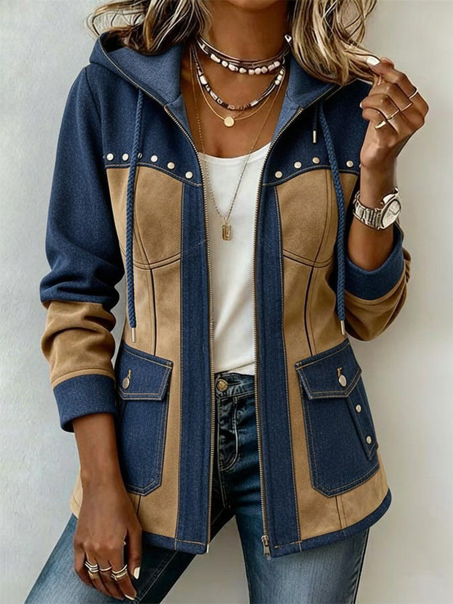 ELIZA & MAREN | CONTRAST PANEL HOODED JACKET FOR WOMEN