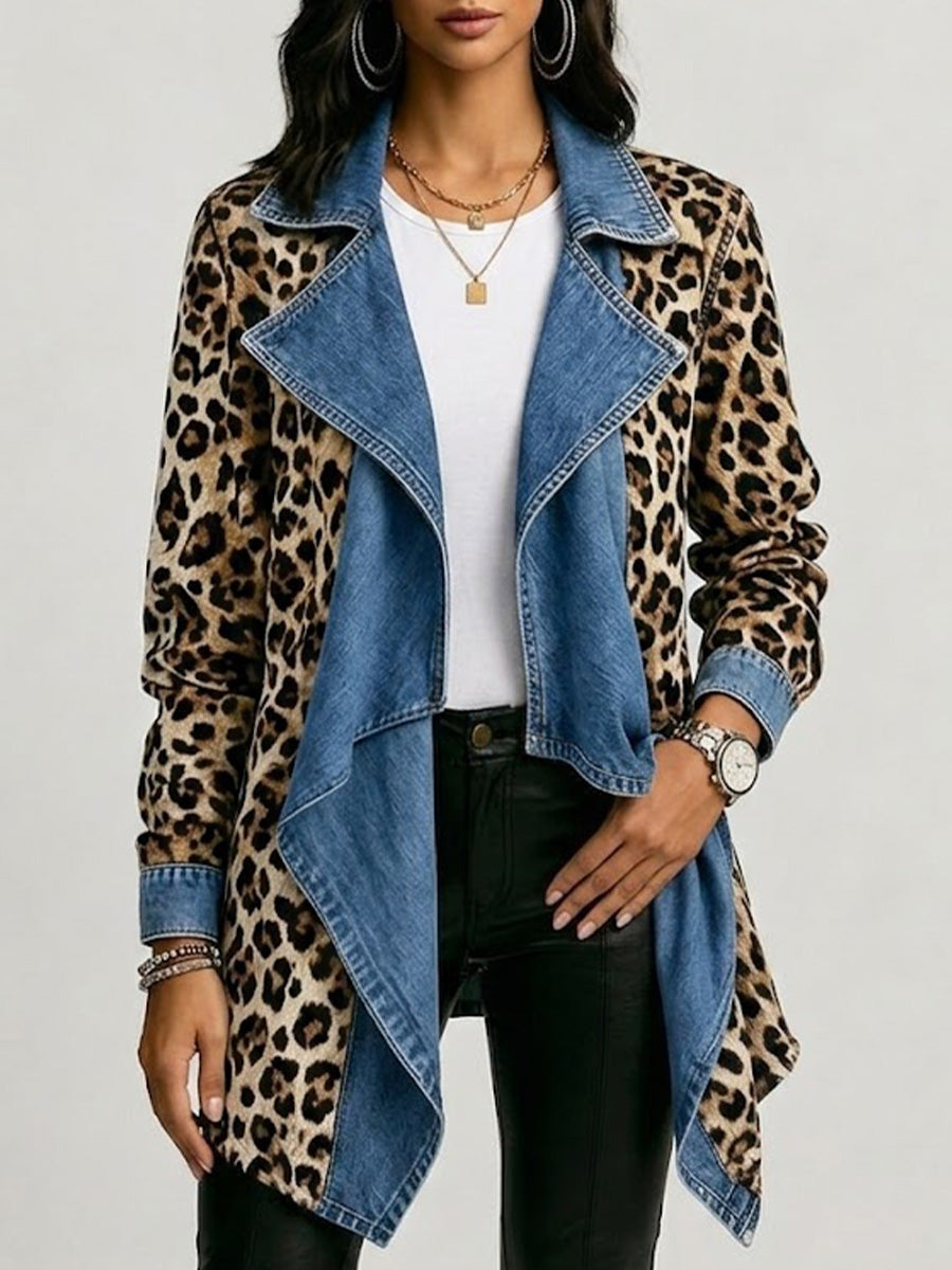 ELIZA & MAREN | OPEN LEOPARD DENIM JACKET FOR WOMEN