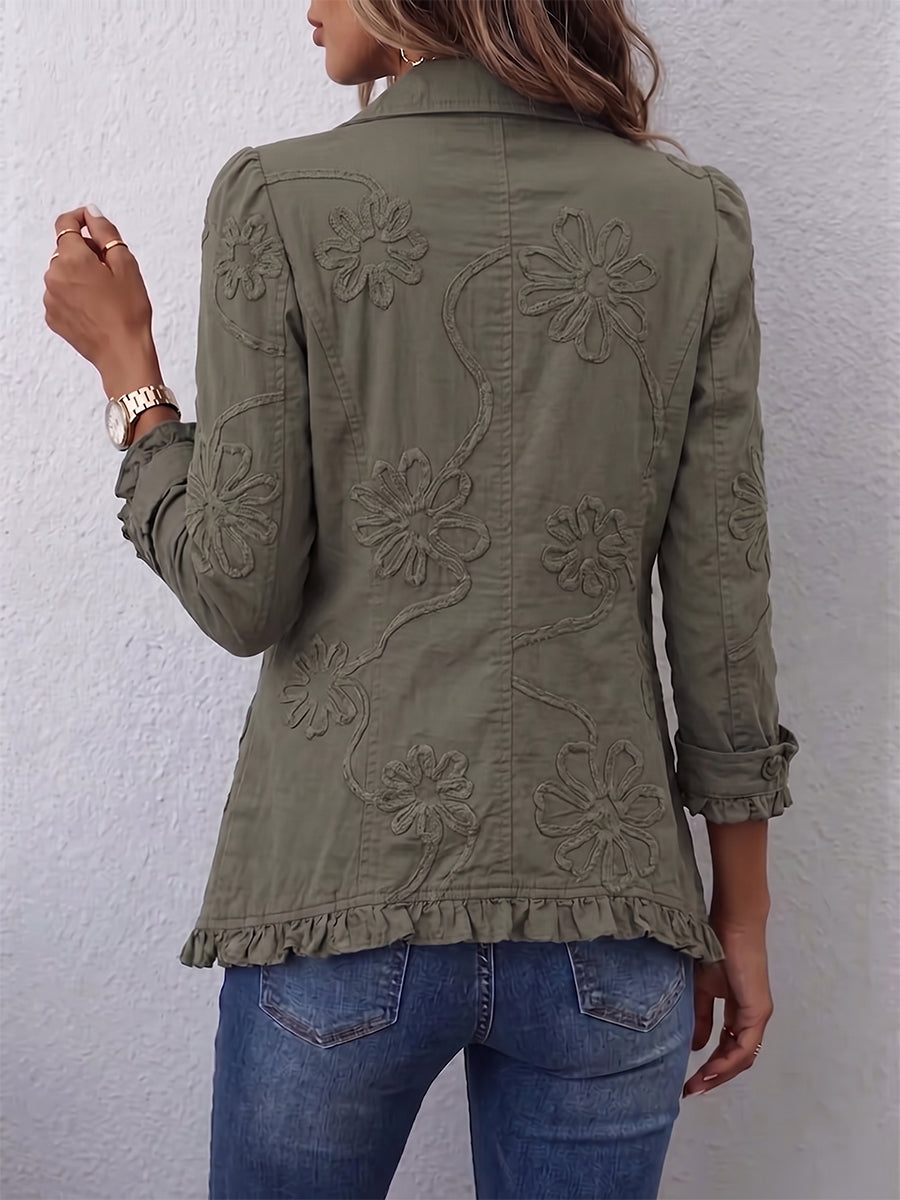 ELIZA & MAREN | TONAL FLORAL RUFFLE JACKET FOR WOMEN