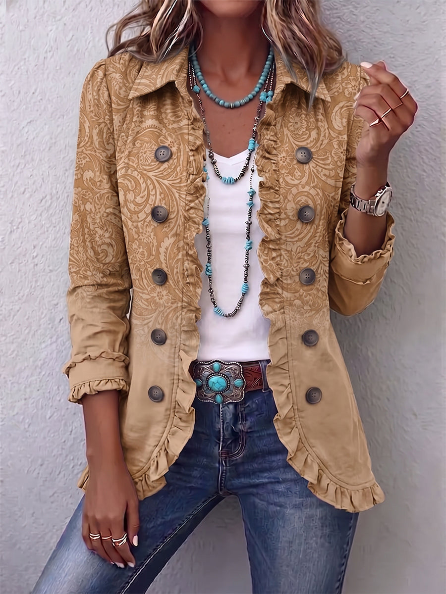 ELIZA & MAREN | TEXTURED PAISLEY RUFFLE JACKET FOR WOMEN
