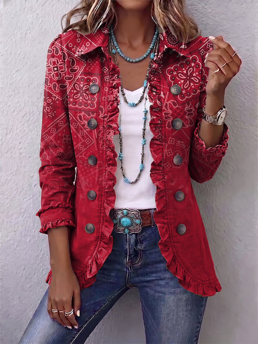 ELIZA & MAREN | OMBRE PAISLEY RUFFLE JACKET FOR WOMEN