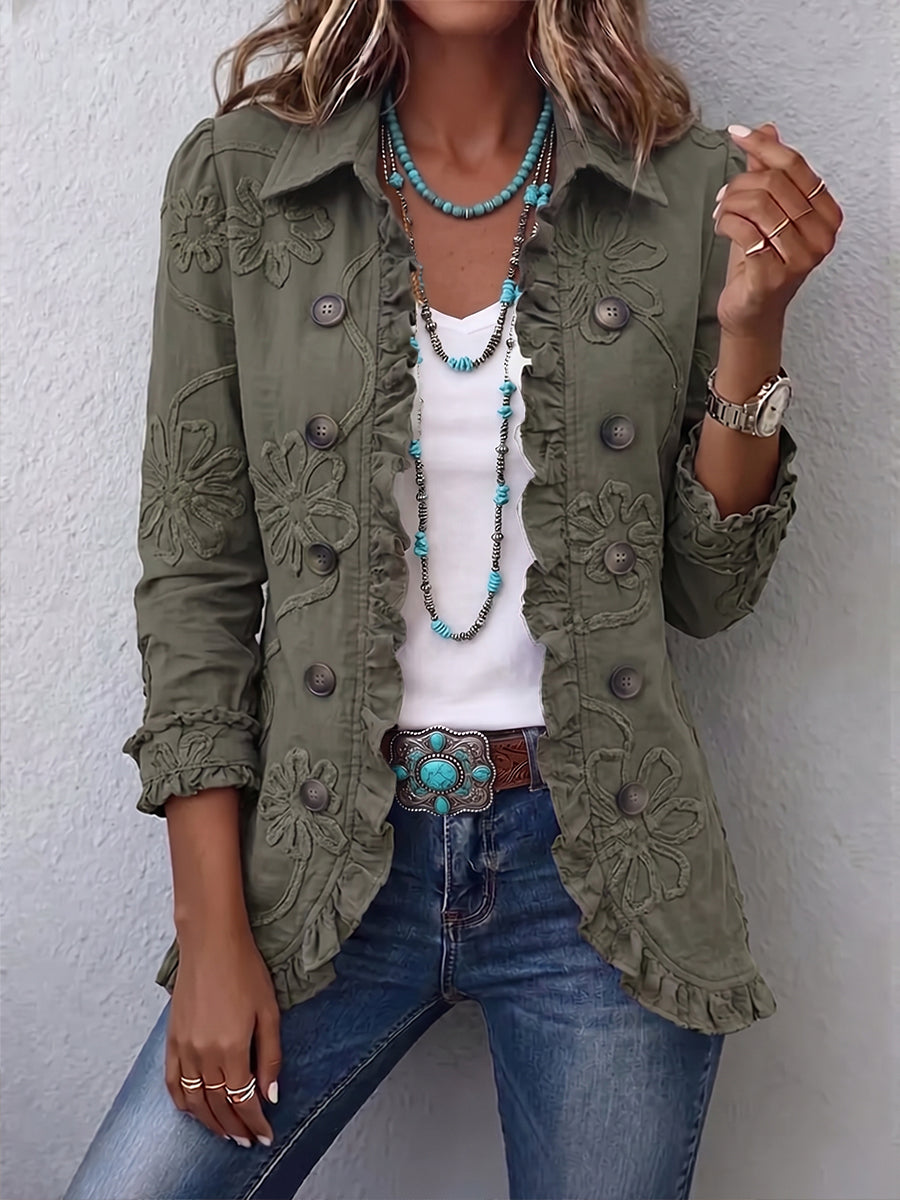 ELIZA & MAREN | TONAL FLORAL RUFFLE JACKET FOR WOMEN