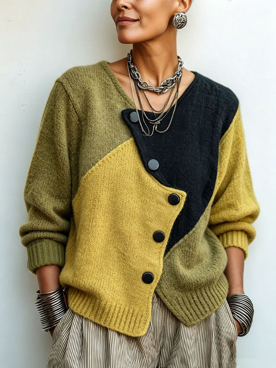 ELIZA & MAREN | ASYMMETRIC BUTTON KNIT CARDIGAN FOR WOMEN
