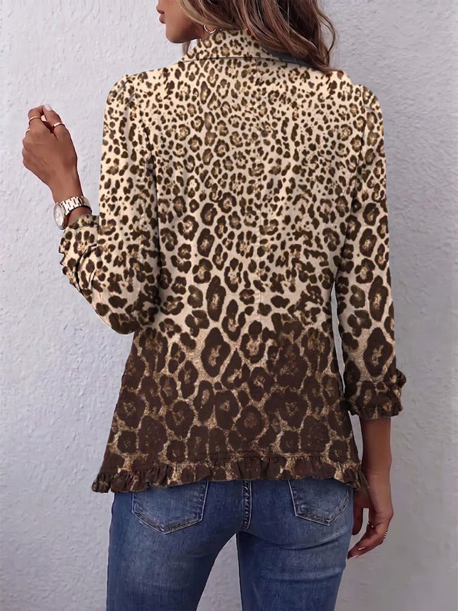 ELIZA & MAREN | GRADIENT LEOPARD RUFFLE JACKET FOR WOMEN