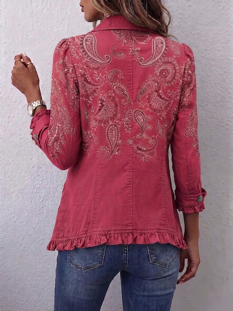 ELIZA & MAREN | PAISLEY LAPEL RUFFLE JACKET FOR WOMEN