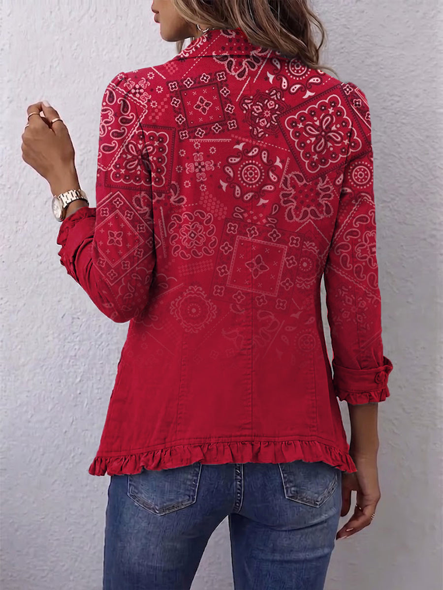 ELIZA & MAREN | OMBRE PAISLEY RUFFLE JACKET FOR WOMEN